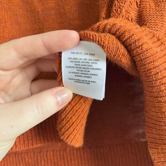 Anthropologie Mayfield Linen Sweater Rust Orange Small Boho Fall Pullover - Picture 10 of 10